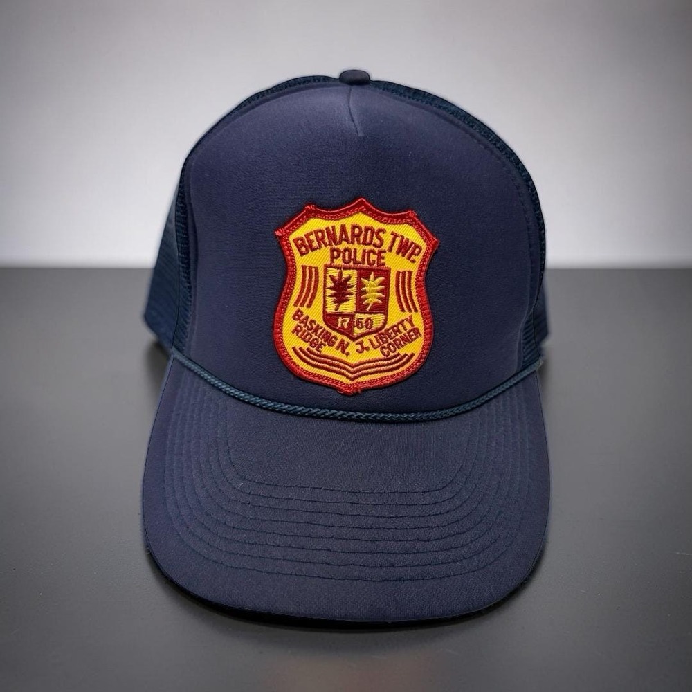 Vintage Bernards Twp Police Trucker Hat Navy Blue Basking Ridge NJ Snapback Cap